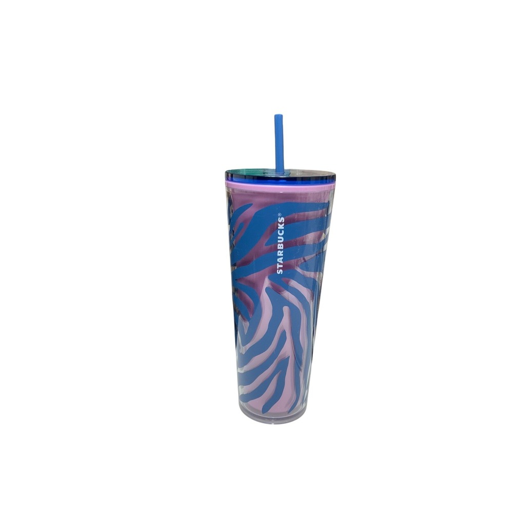 Starbucks Zebra Tumbler Purple and Blue Acrylic Cold Venti 24oz Summer 2021